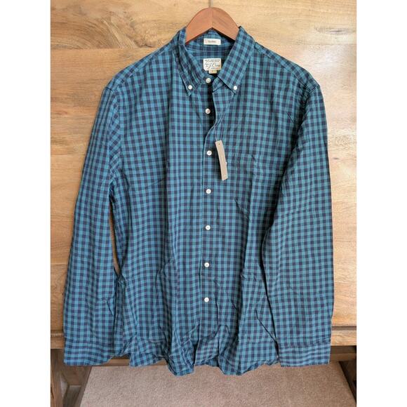 J.CREW Shirt Men L Navy Green Plaid Classic Secret Wash Shirting Button Down NWT